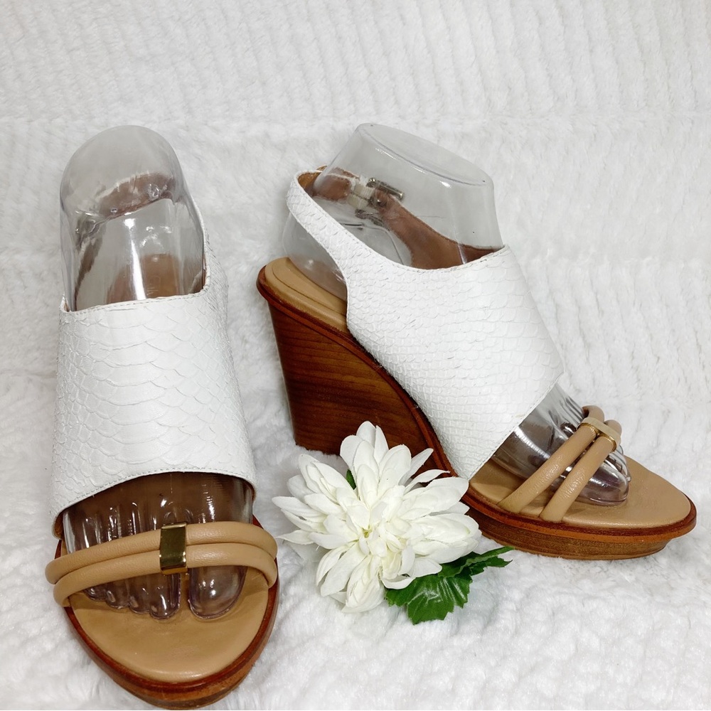 Calvin Klein PRINA White Python Embossed Wedge Sa… - image 2